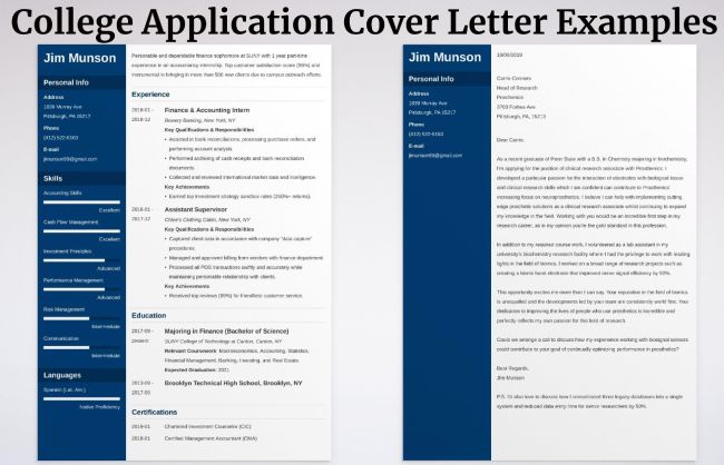 College Application Cover Letter Examples